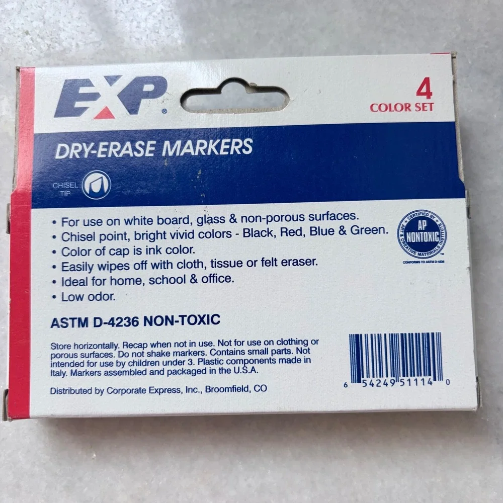 VTG EXP Dry-Erase Markers‎ 4 Color Set Chisel Tip Low Odor EXP511141 Pack